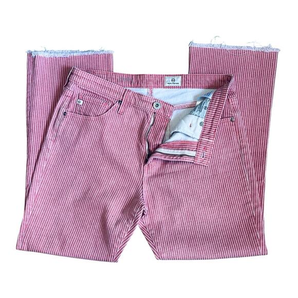 AG Adriano Goldschmeid Women’s Sz 29 Pink Stripe Flare Crop Jean Jodi Denim - Picture 8 of 16